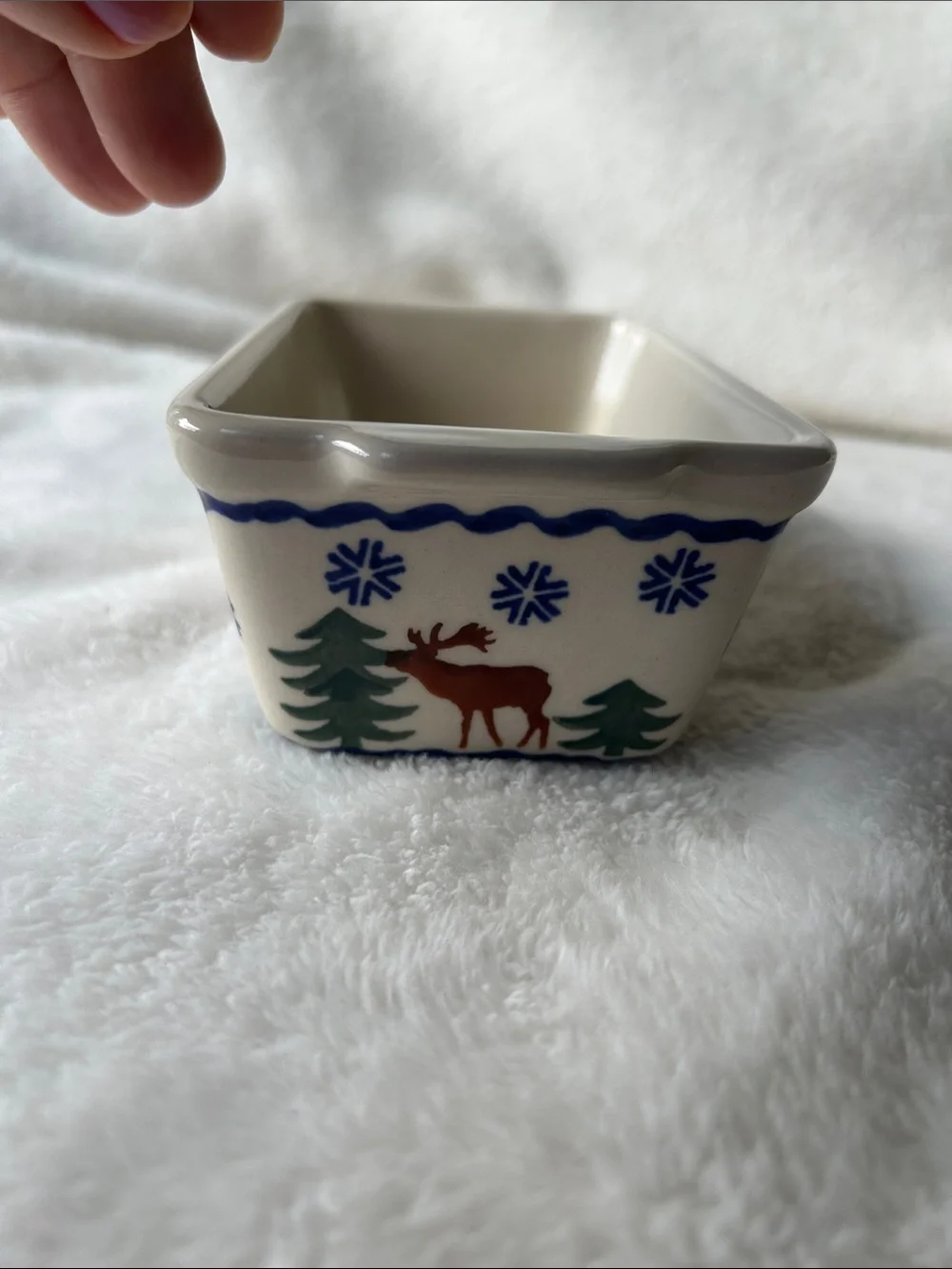 Handcrafted Boleslawiec polish pottery mini loaf baker “Ring around the reindeer